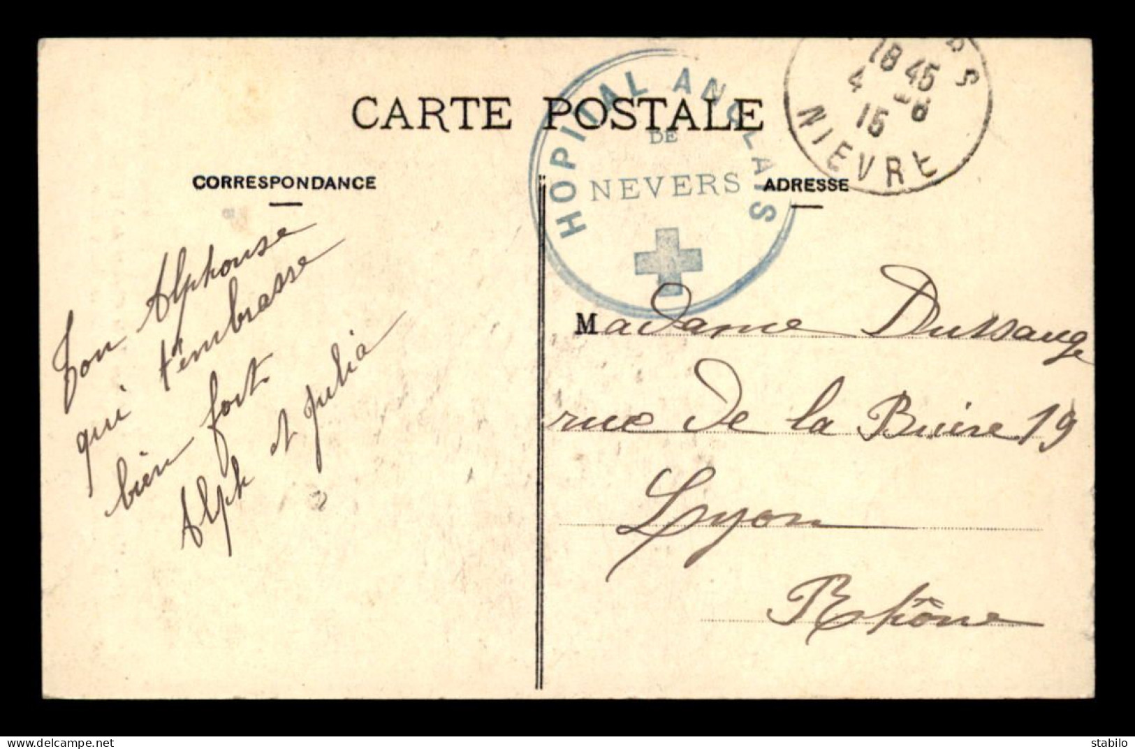 GUERRE 14/18 - CACHET HOPITAL ANGLAIS DE NEVERS - 1. Weltkrieg 1914-1918