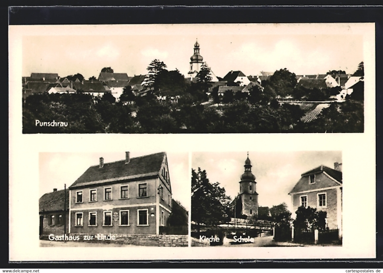 AK Punschrau, Gasthaus Zur Linde, Kirche Und Schule  - Andere & Zonder Classificatie