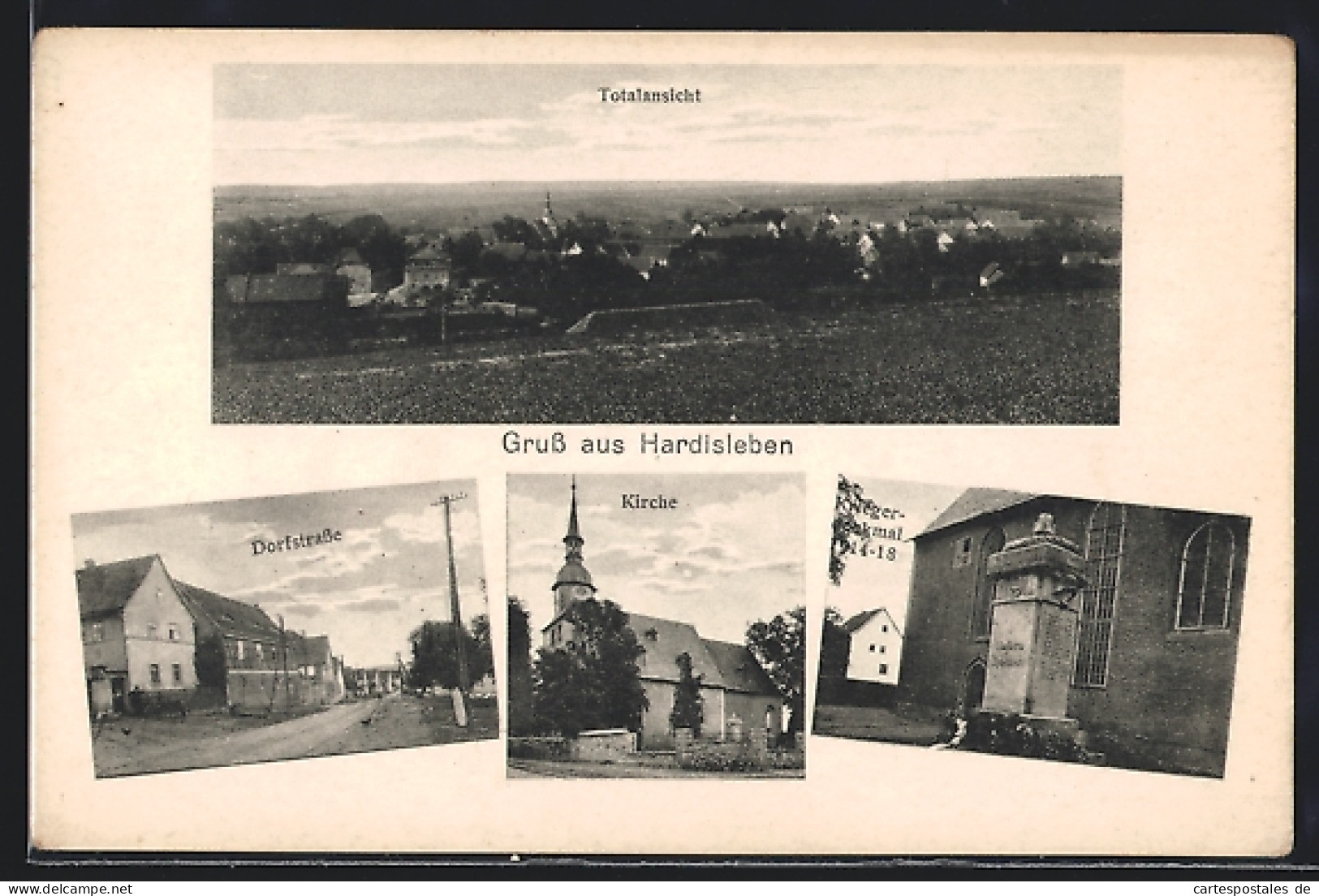 Künstler-AK Hardisleben, Dorfstrasse, Kirche, Kriegerdenkmal 1914 /18  - Andere & Zonder Classificatie