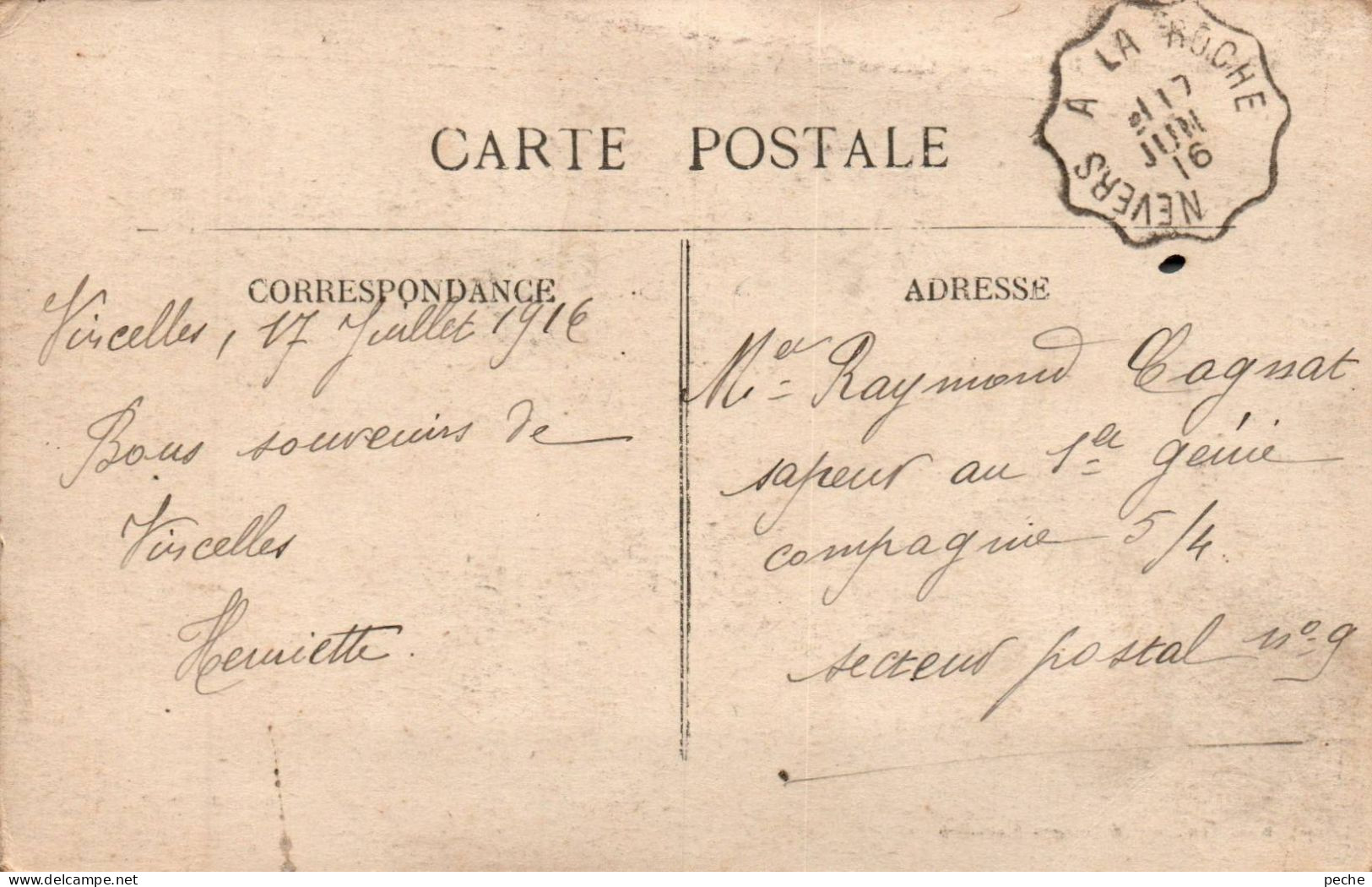 N° 2466 W -cachet Convoyeur -Nevers à La Roche- 1916- - Railway Post