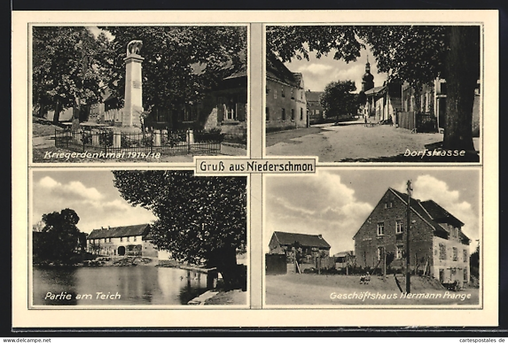 AK Niederschmon, Geschäftshaus Hermann Prange, Kriegerdenkmal 1914-18, Dorfstrasse  - Andere & Zonder Classificatie