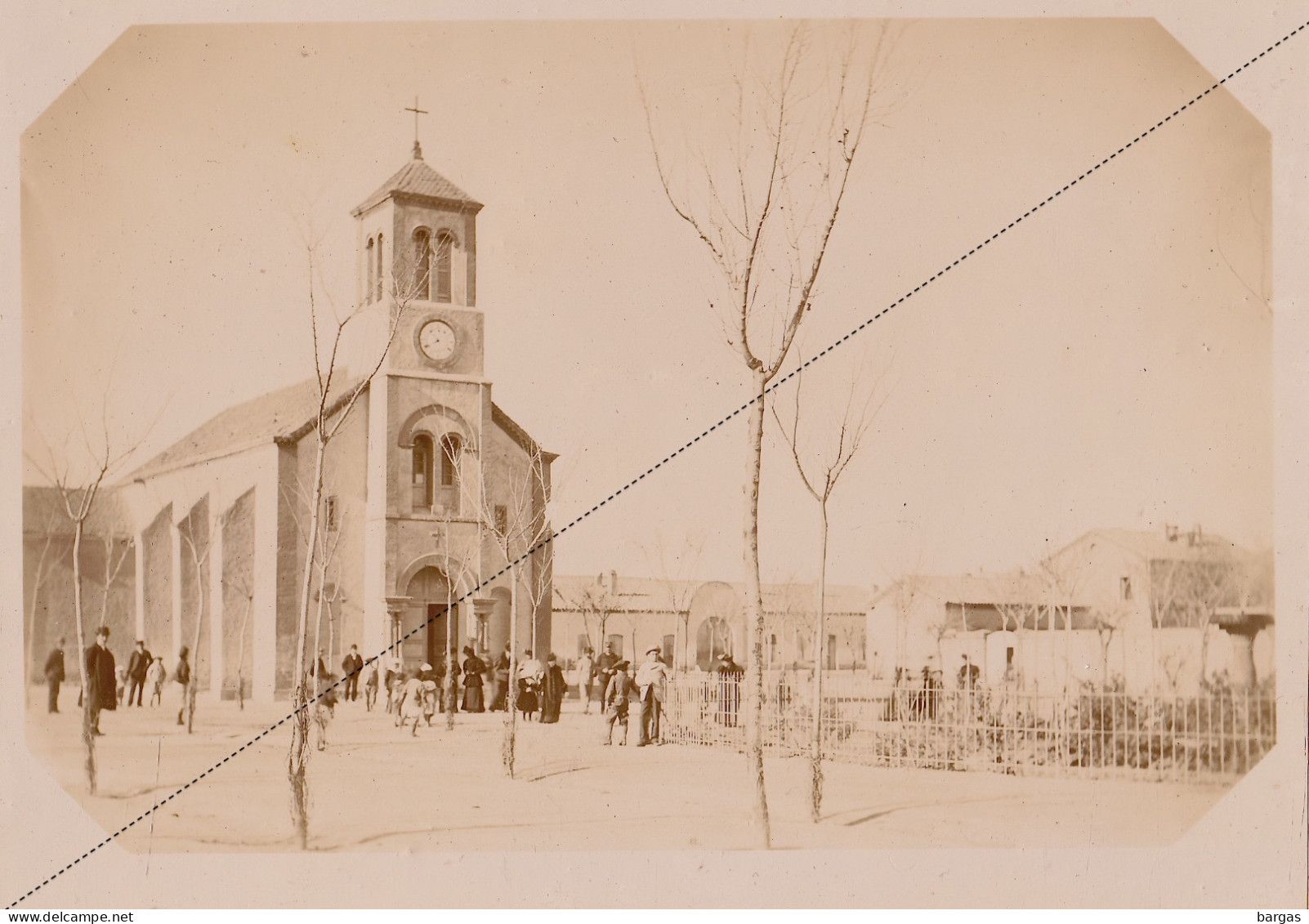 1891 Photo Afrique Algérie Sortie De La Messe à Djelfa Souvenir Mission Géodésique Militaire Boulard Gentil - Anciennes (Av. 1900)