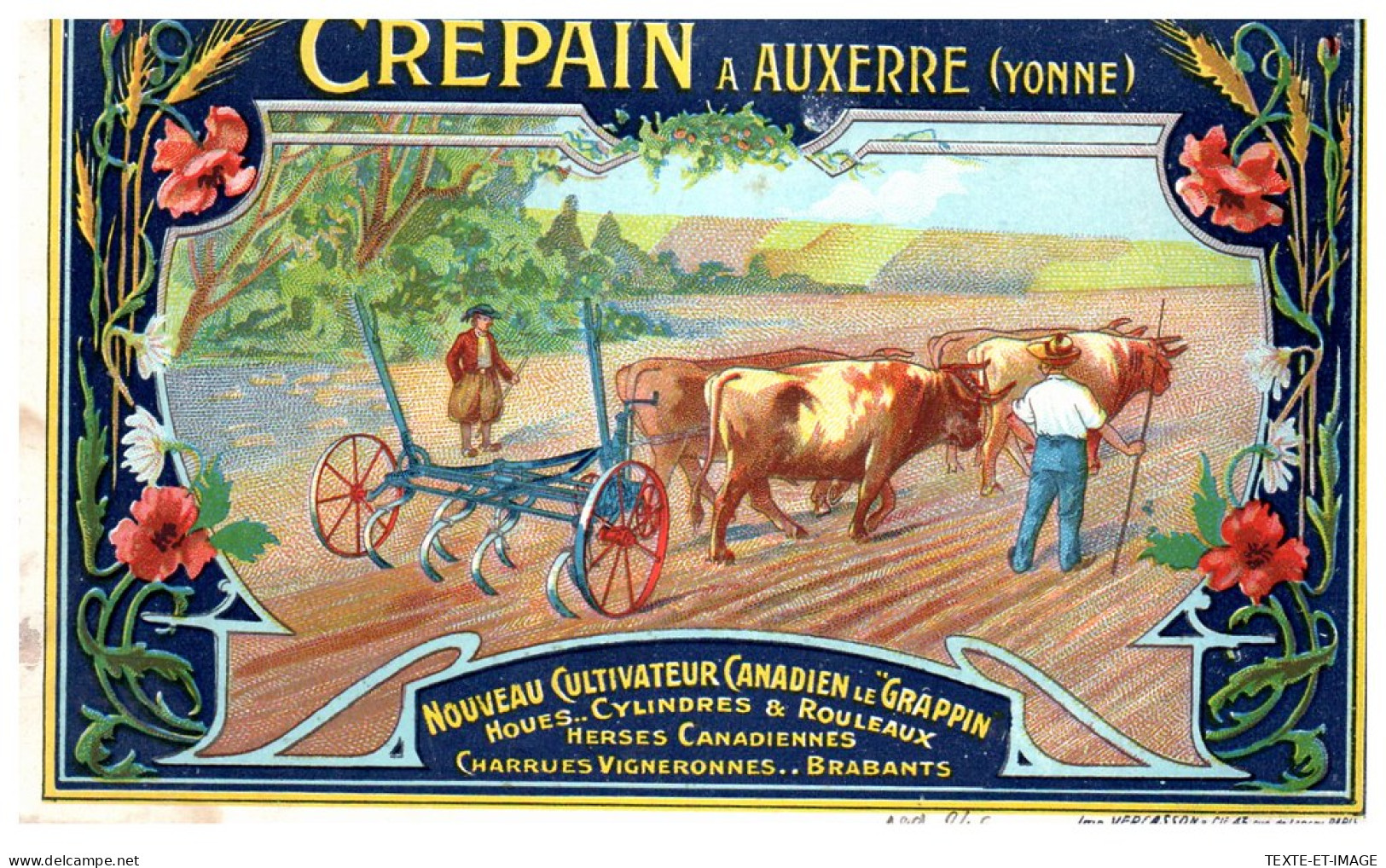 89 AUXERRE - Carte Publicitaire Ets CREPAIN. - Auxerre