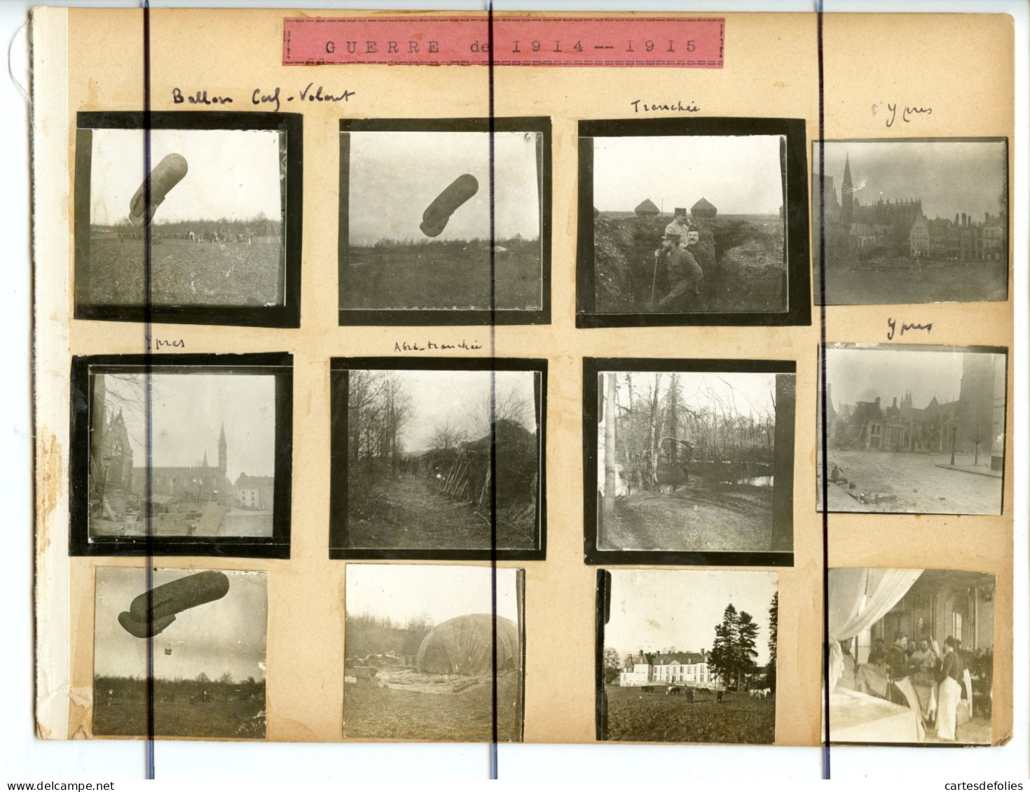 56 PHOTOGRAPHIES .Militaire. YPRES. Tranchées, Ballon Cerf Volant , Canon 120 , Aviateur, Guerre 1914/15 - Guerra, Militari