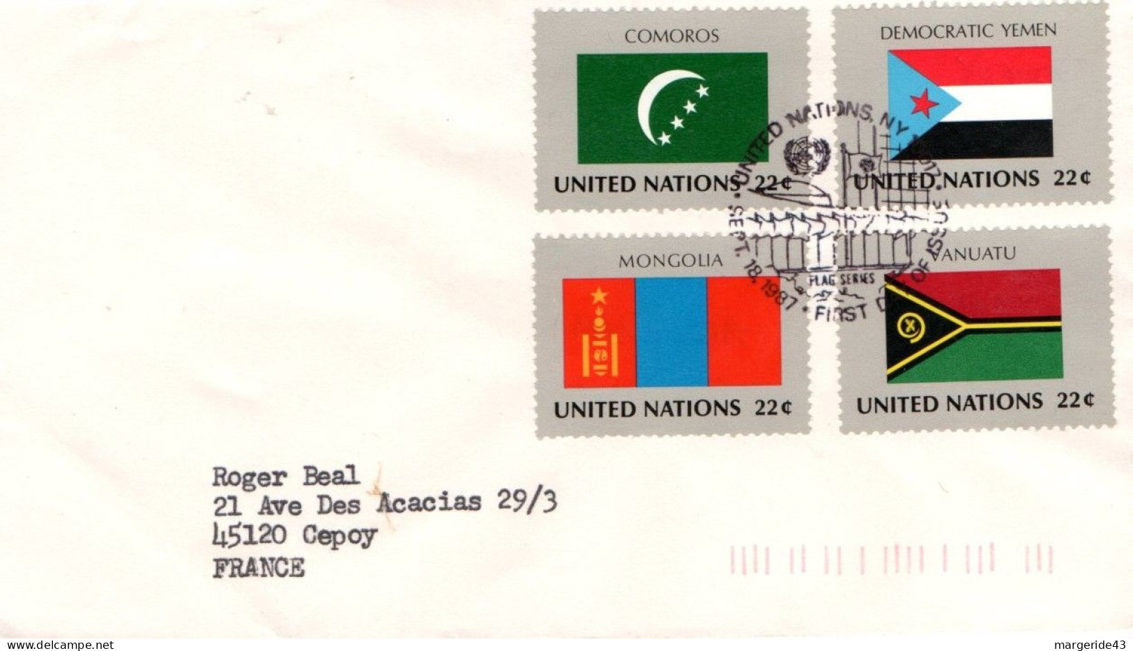 NATIONS UNIES LOT DE 20 FDC DIFFERENTES