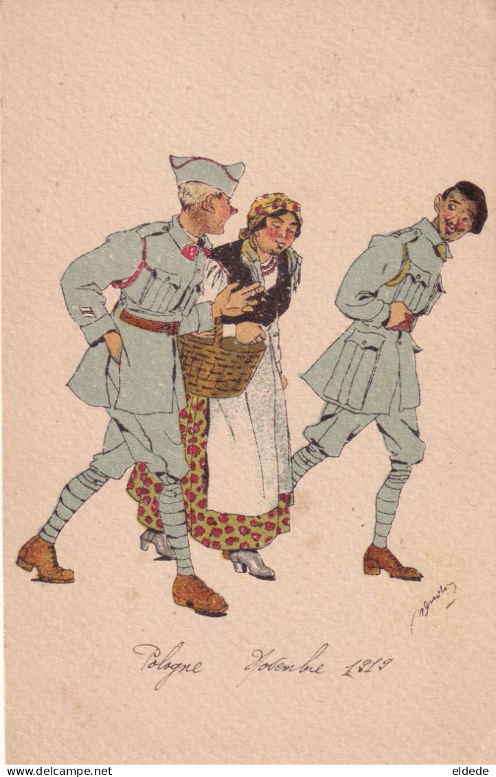 Art Card WWI Nov. 1919 Ill. Krzepowski Krakow  French Soldier Courting A Galician Woman - Ukraine