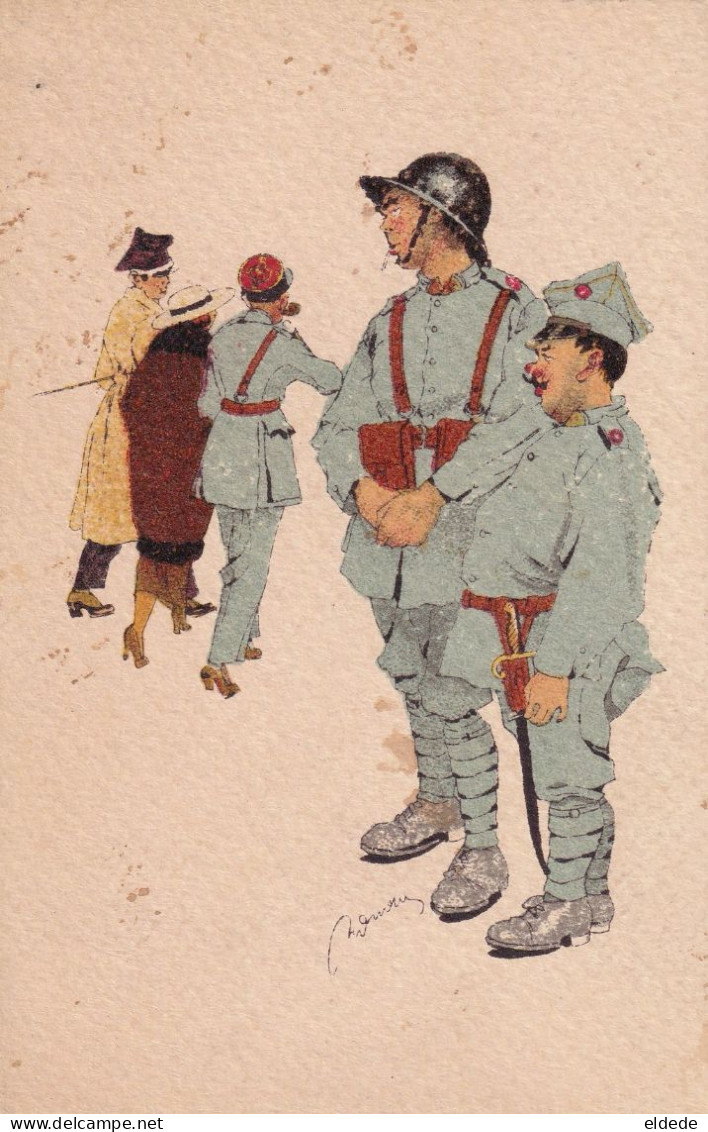 Art Card WWI Nov. 1919 Ill. Krzepowski Krakow  French And Polish Officers Courting A Girl. Polish Soldiers Disappointed - Pologne