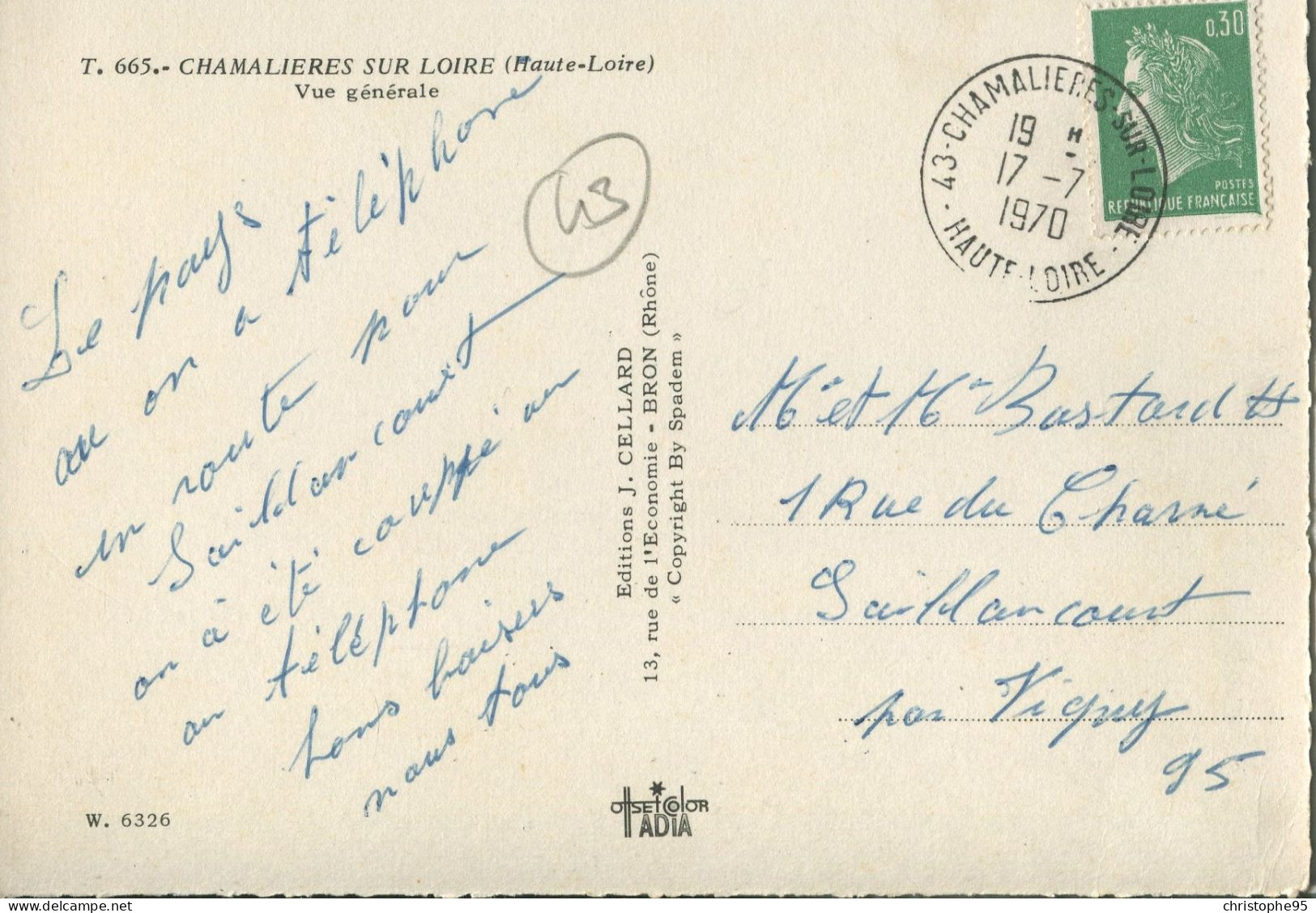 43 N° 25319. Chamalieres Sur Loire . Vue Generale .cpsm . - Autres & Non Classés