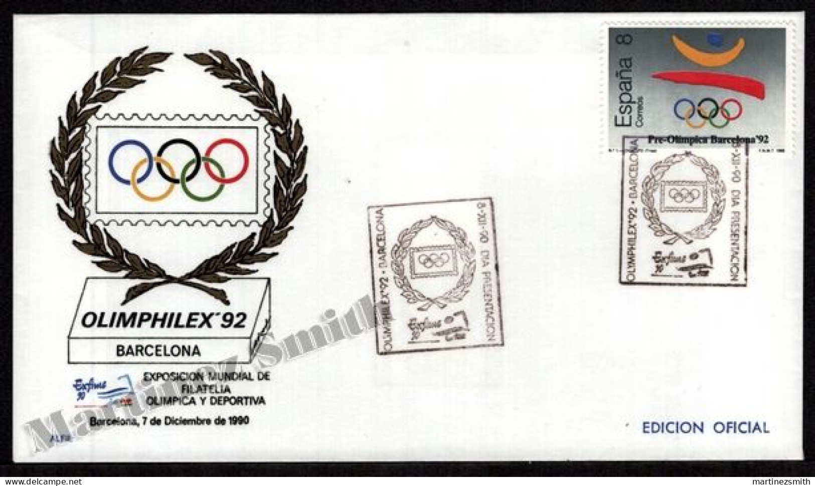 Olimphilex '92 Barcelona 1992 Olympics Games Cover Laurel Olympic Rings - Oficial Exposition Edition 1990 - Ete 1992: Barcelone