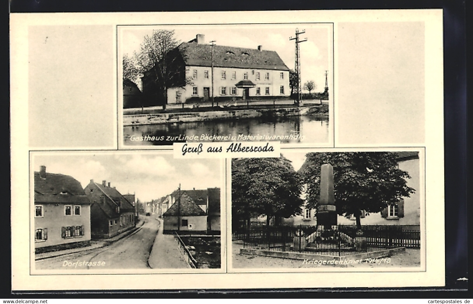 AK Albersroda, Gasthaus Zur Linde Mit Bäckerei U. Materialwarenhandlung, Kriegerdenkmal 1914-18, Dorfstrasse  - Autres & Non Classés