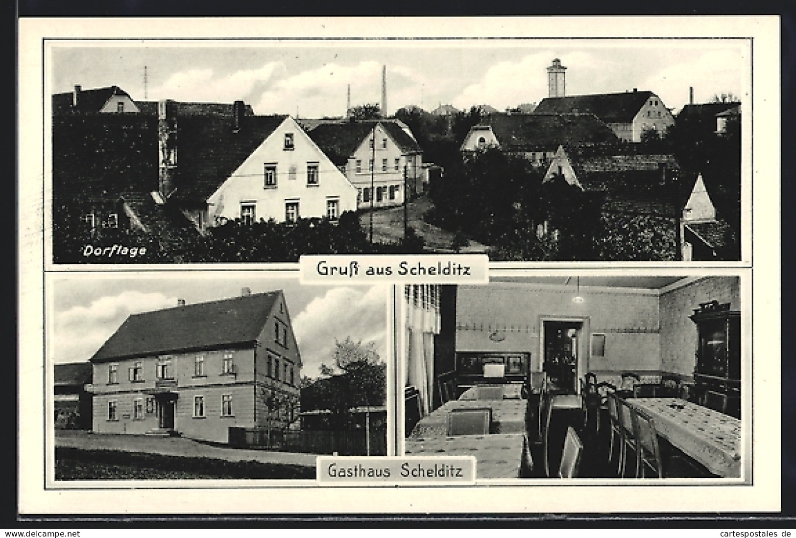 AK Schelditz, Gasthaus Schelditz Arthur Vogel, Innenansicht, Dorflage  - Sonstige & Ohne Zuordnung