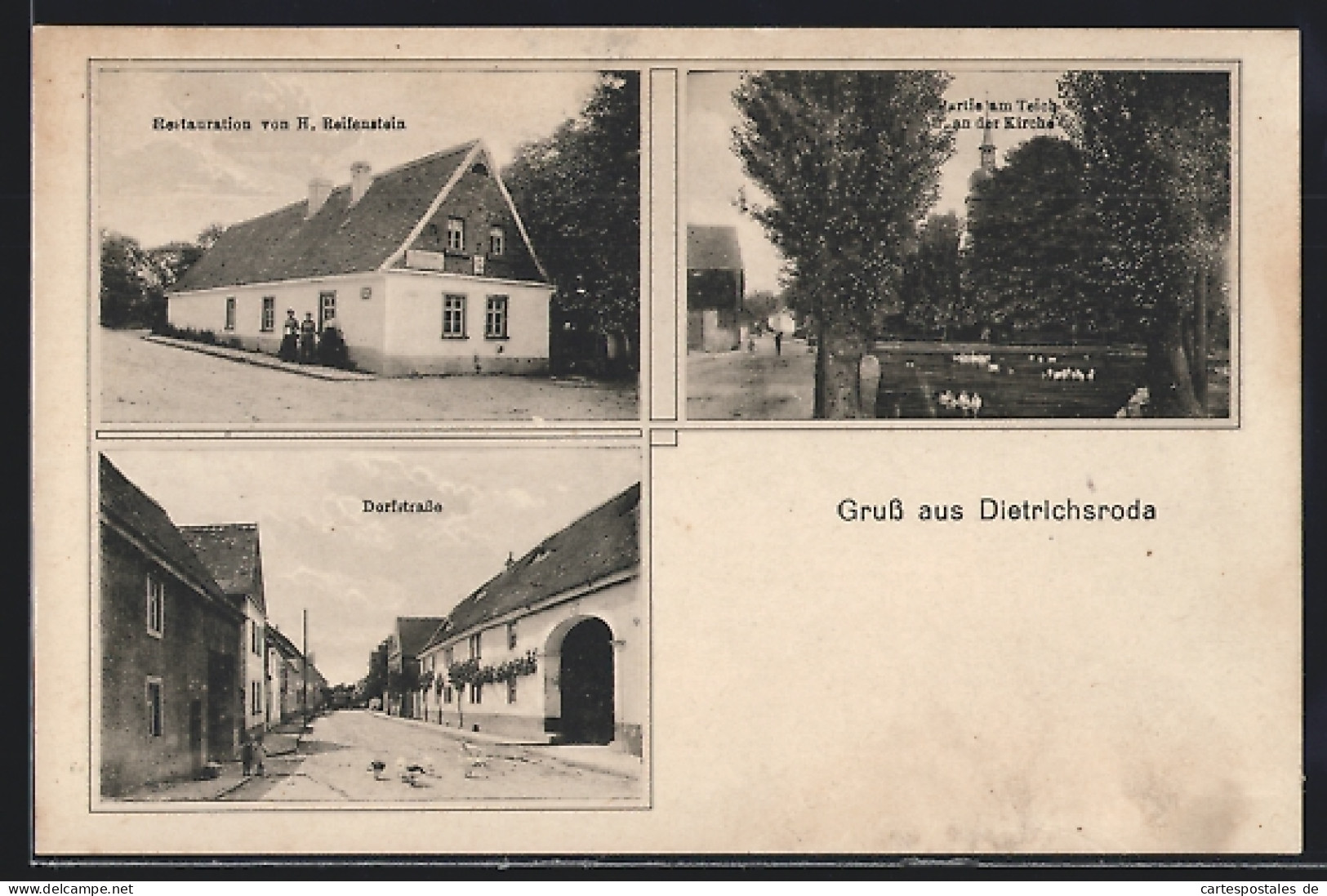 AK Dietrichsroda, Restaruant Von H. Reifenstein, Partie Am Teich Und An Der Kirche, Dorfstrasse  - Other & Unclassified