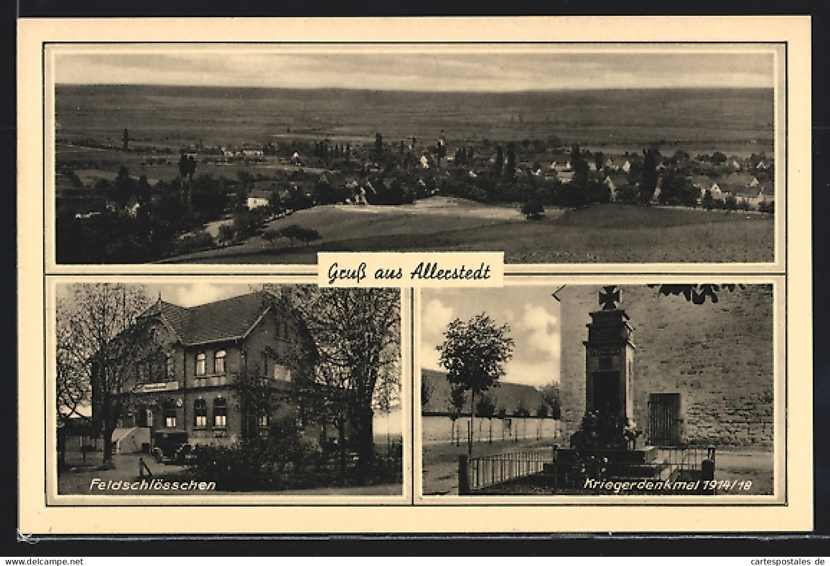 AK Allerstedt, Panorama Mit Feldschlösschen, Inh. Herbert Wolf, Kriegerdenkmal  - Other & Unclassified