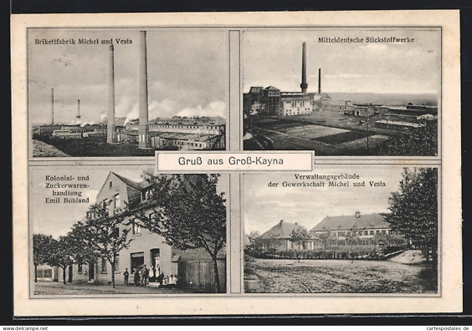 AK Gross-Kayna, Kolonialwarenhandlung Emil Bohland, Mitteldeutsche Stickstoffwerke, Brikettfabrik Michel Und Vesta  - Andere & Zonder Classificatie