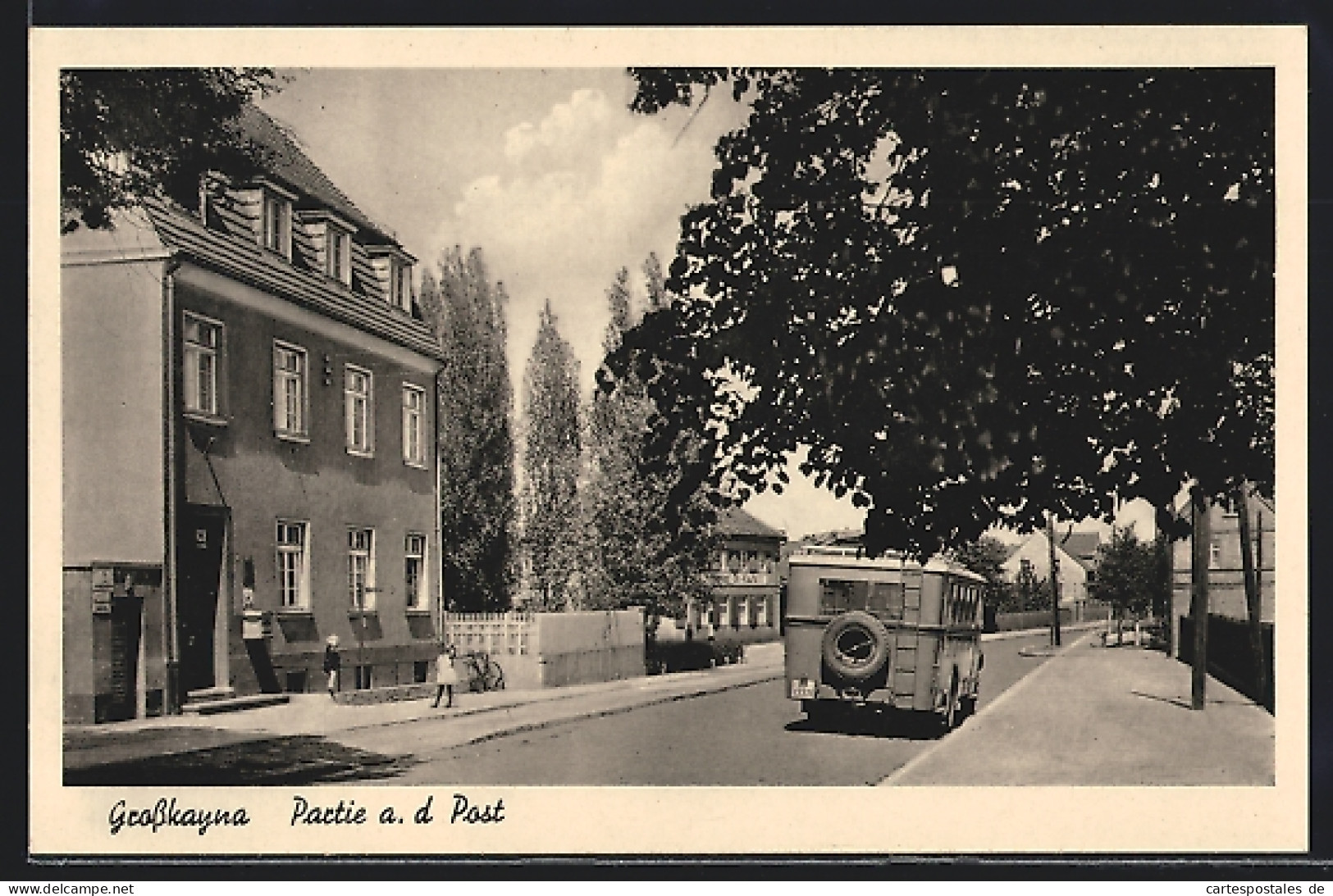 AK Grosskayna, Partie An Der Post Mit Bus  - Sonstige & Ohne Zuordnung