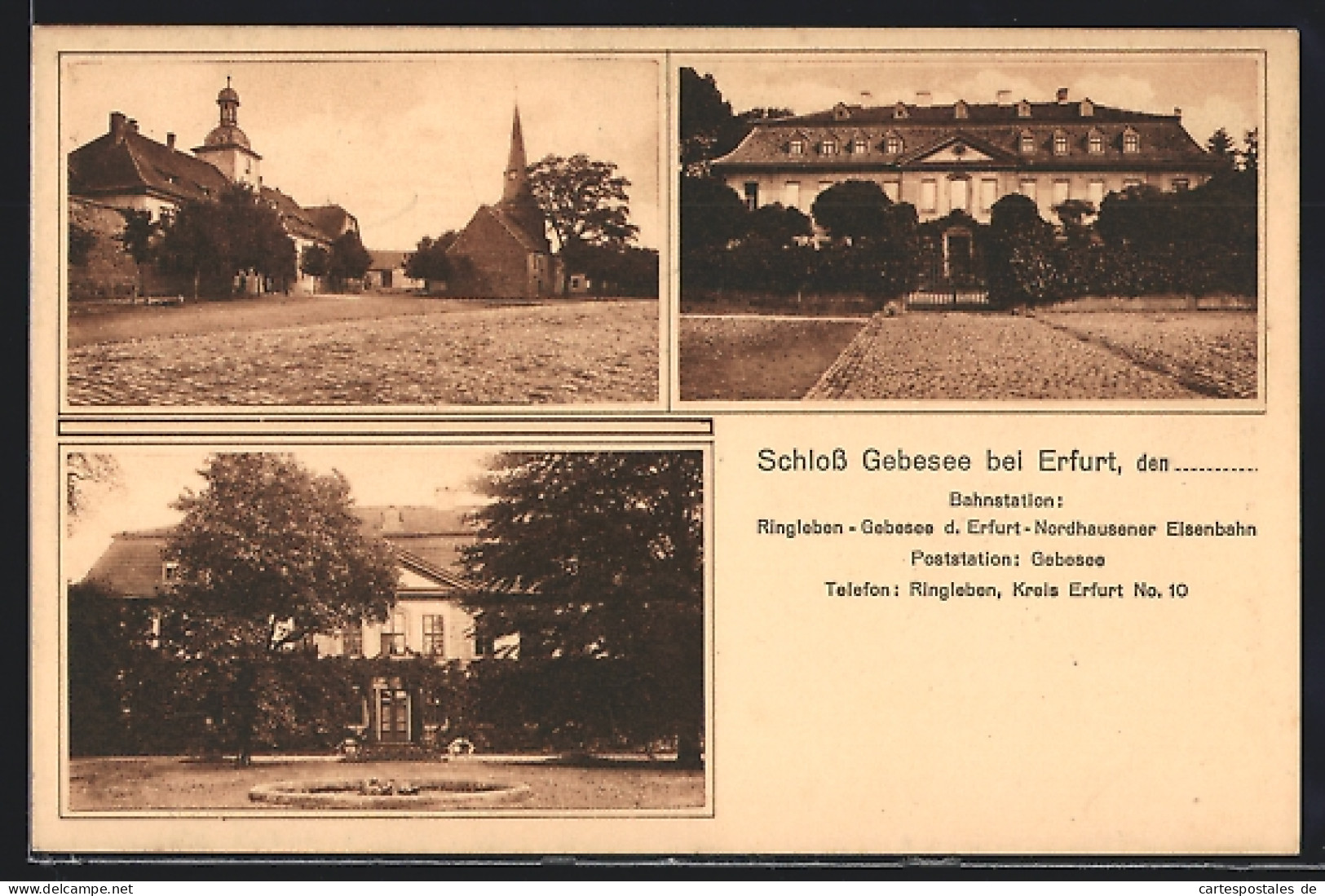AK Erfurt, Schloss Gebesee, Brunnen, Kirche  - Erfurt