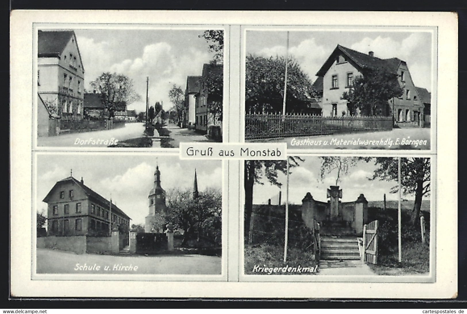 AK Monstab, Dorfstrasse, Schule U. Kirche, Gasthaus U. Materialwarenhdlg. Von E. Börngen  - Andere & Zonder Classificatie