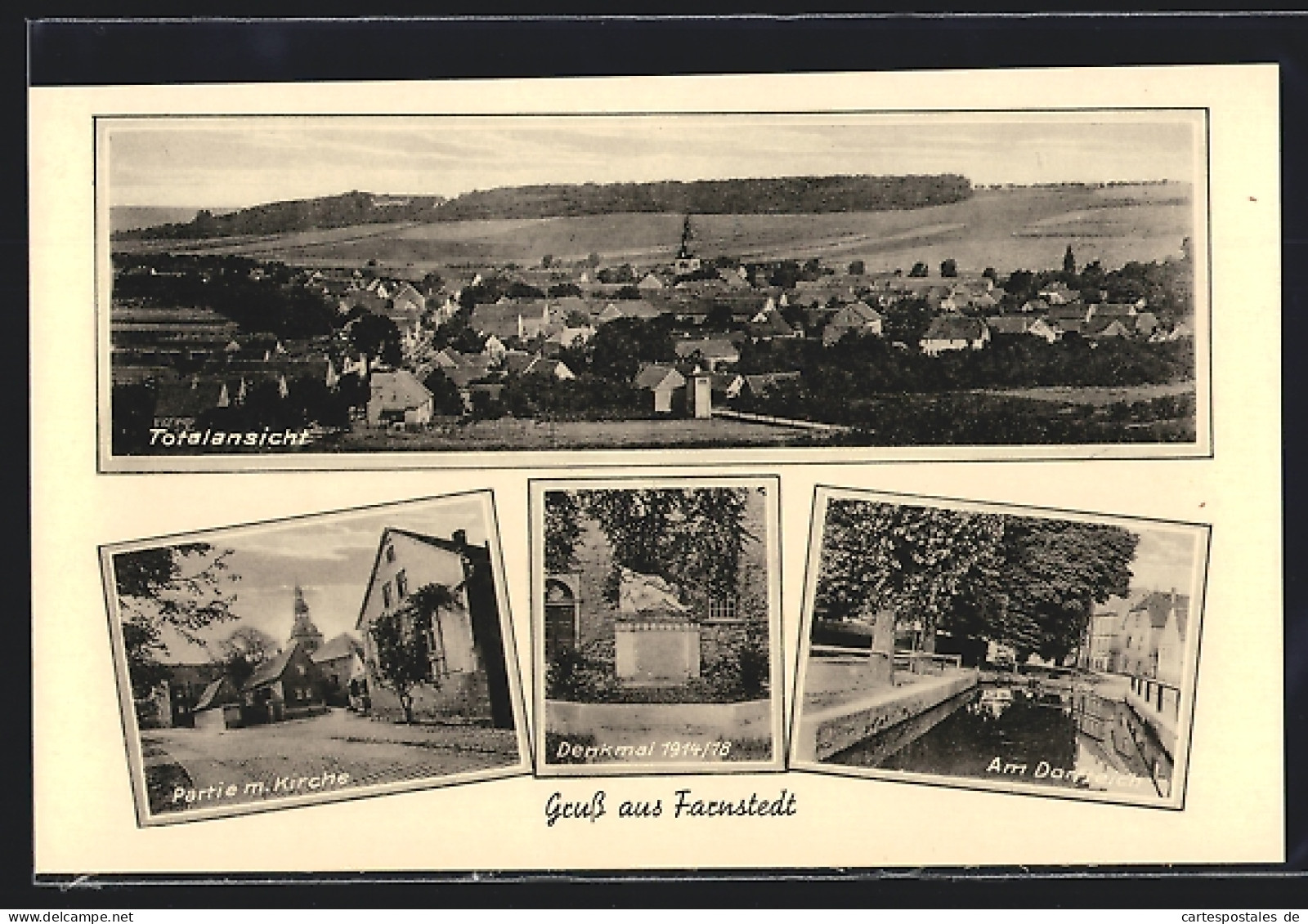 AK Farnstedt, Totalansicht, Partie Mit Kirche, Denkmal 1914 /18, Am Dorfteich  - Altri & Non Classificati