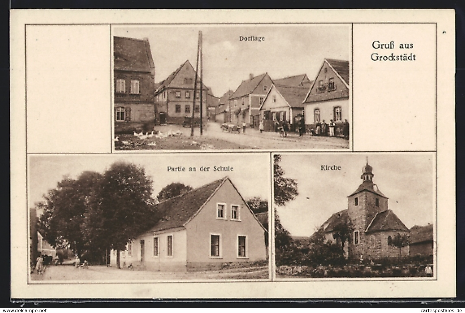 AK Grockstädt, Dorflage, Kirche, Schule  - Andere & Zonder Classificatie