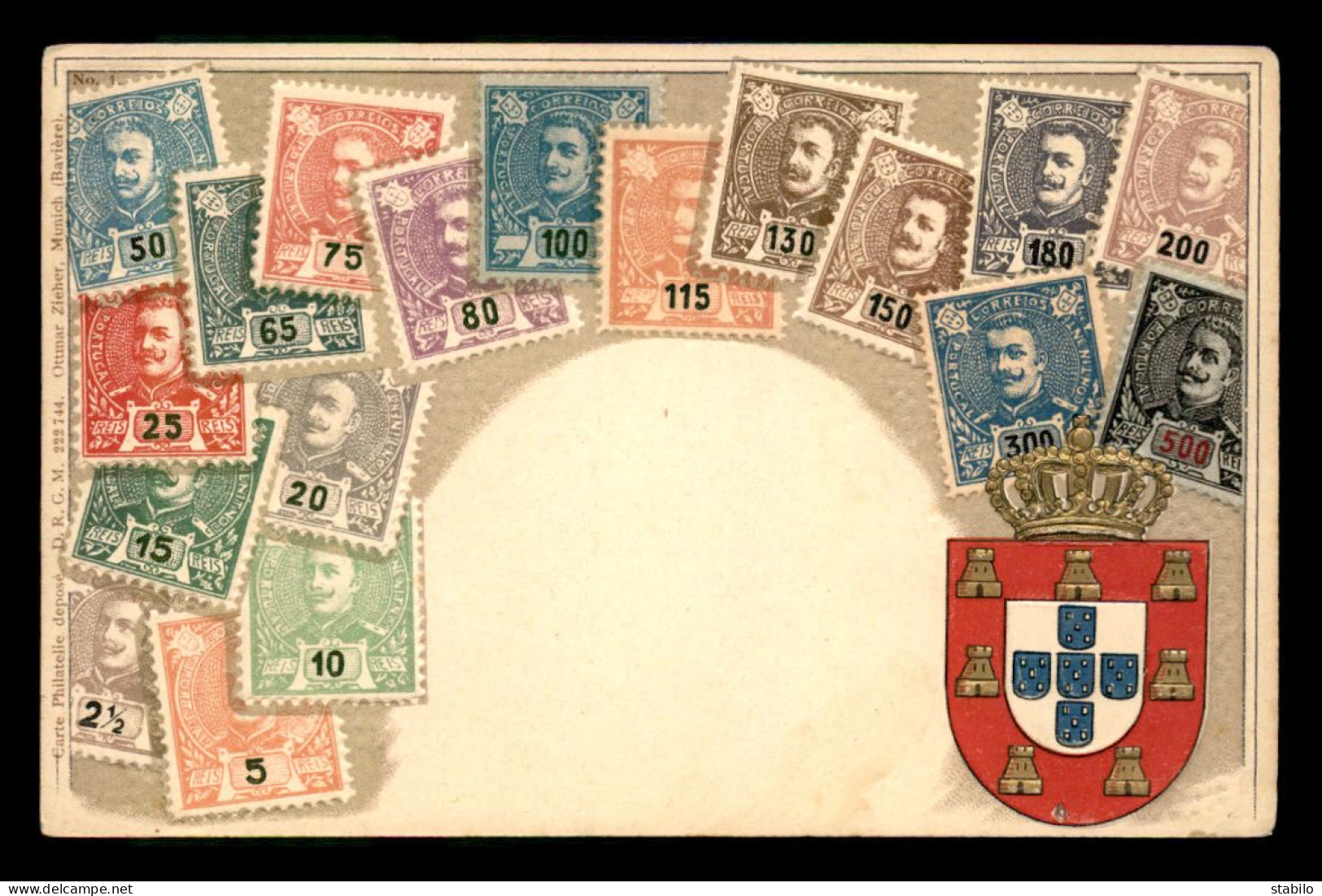 PORTUGAL - TIMBRES ET BLASON - CARTE GAUFREE - Autres & Non Classés