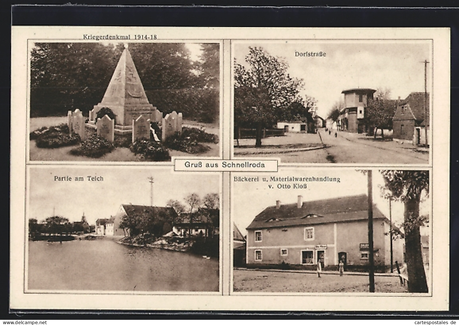 AK Schnellroda, Bäckerei U. Materialwarenhandlung V. Otto Kloss, Teich, Dorfstrasse  - Andere & Zonder Classificatie