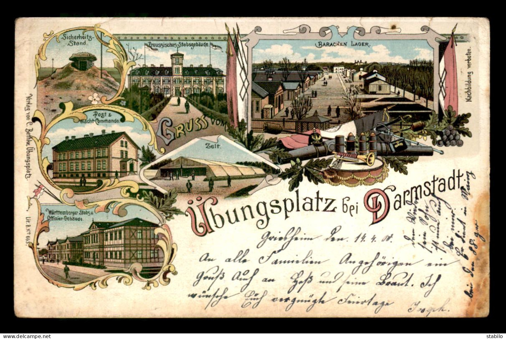 ALLEMAGNE - UBUNGSPLATZ BEI DARMSTADT - CARTE LITHOGRAPHIQUE GRUSS - Darmstadt