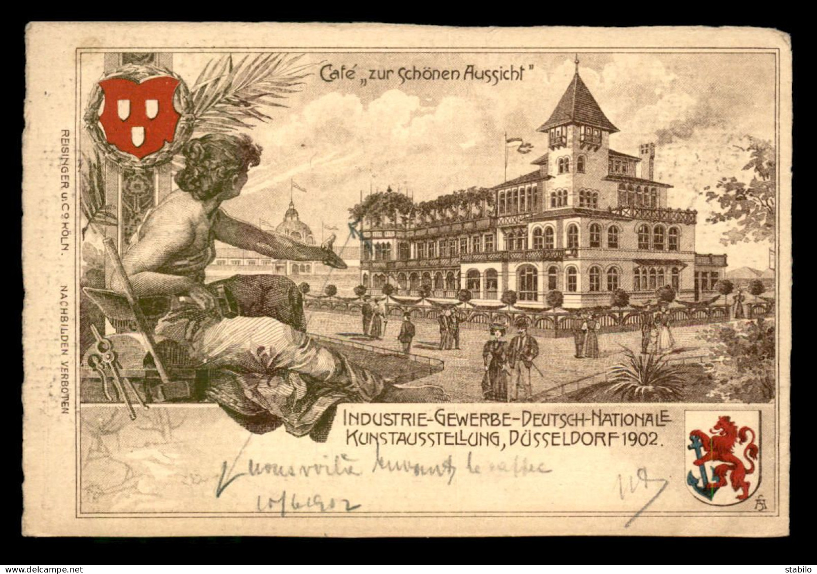 ALLEMAGNE - DUSSELDORF - CARTE DE L'EXPOSITION DE 1902 AVEC VIGNETTE ET CACHET - Düsseldorf