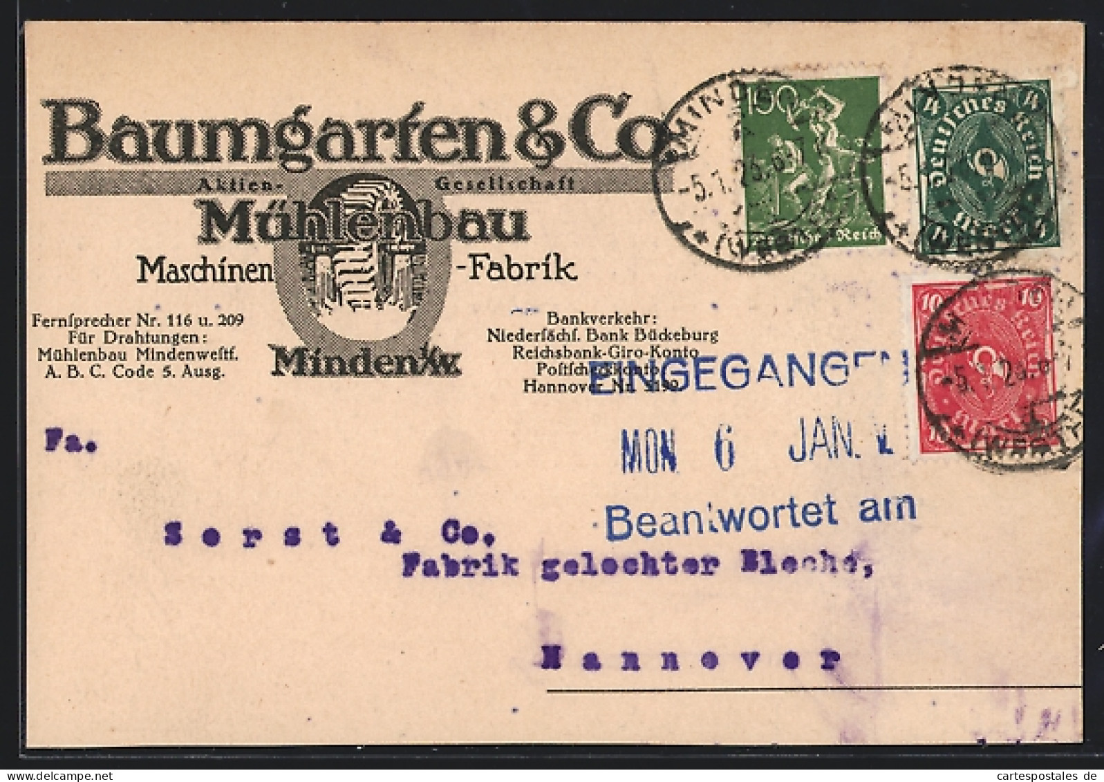 AK Minden I. W., Baumgarten & Co. Mühlenbau Maschinen-Fabrik  - Minden