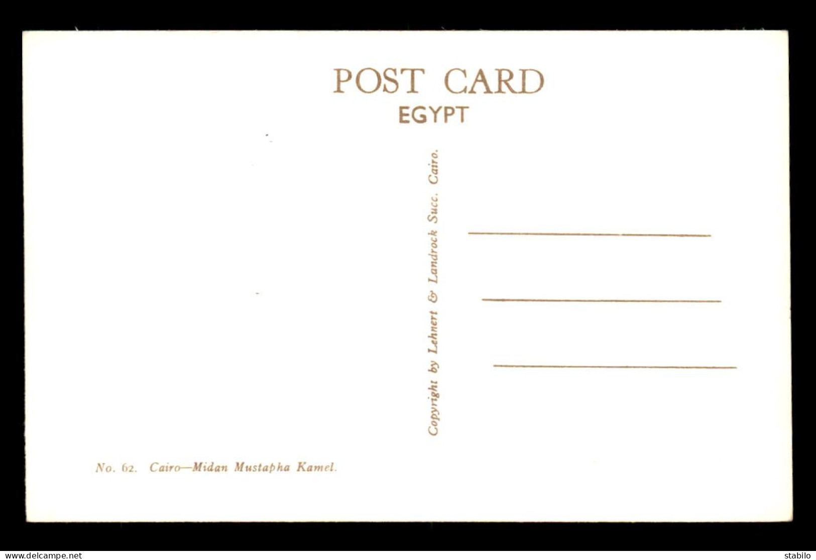 EGYPTE - LE CAIRE - MIDAN MUSTAPHA KAMEL - EDITEUR LEHNERT & LANDROCK N° 62 - Le Caire