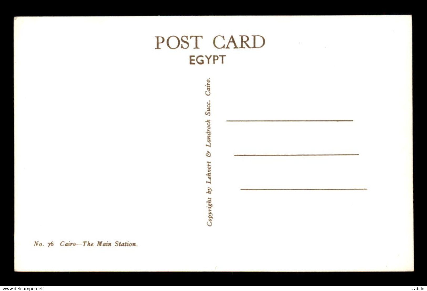 EGYPTE - LE CAIRE - THE MAIN STATION - EDITEUR LEHNERT & LANDROCK N° 76 - Kairo