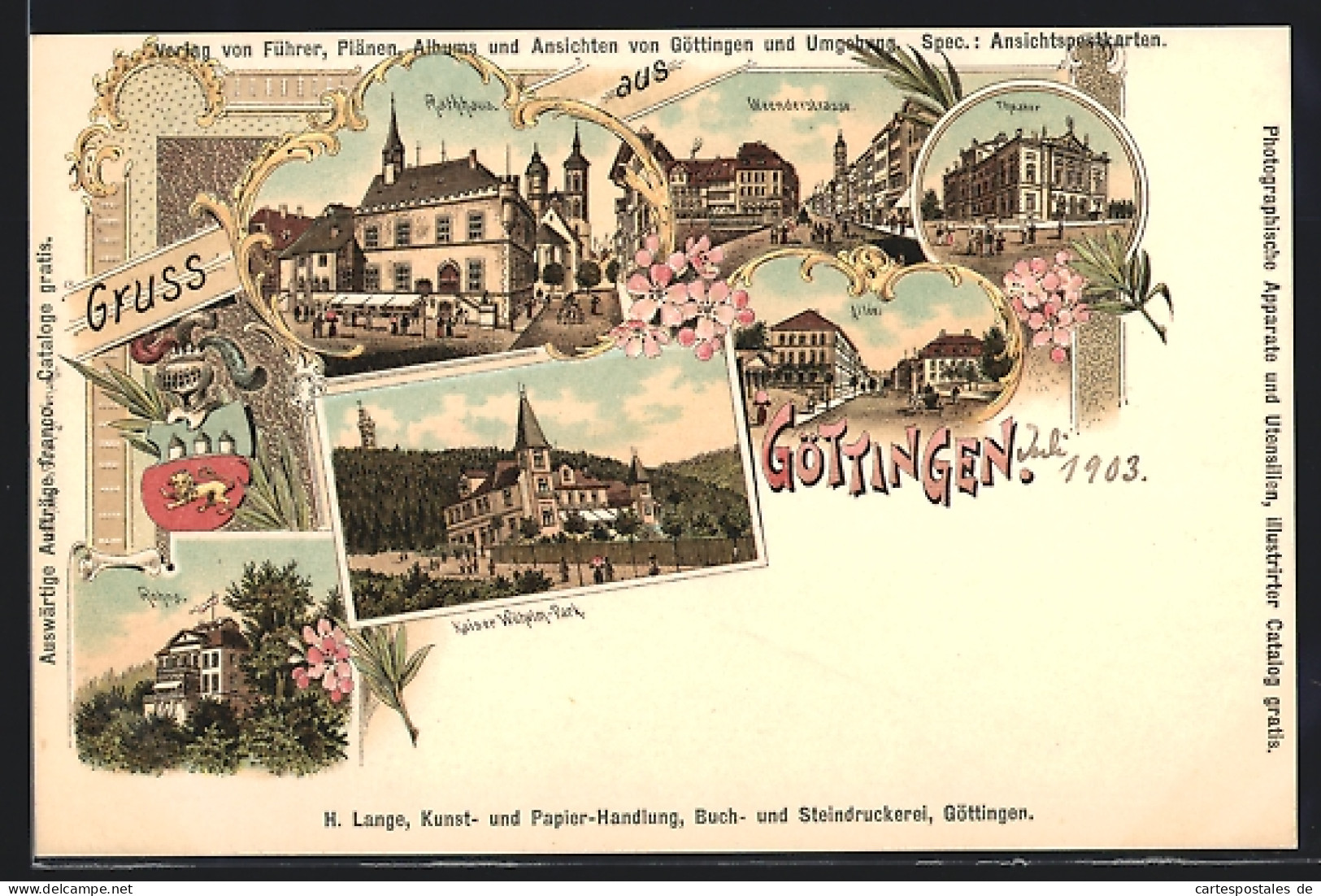 Lithographie Göttingen, Rathaus, Kaiser Wilhelm-Park  - Göttingen