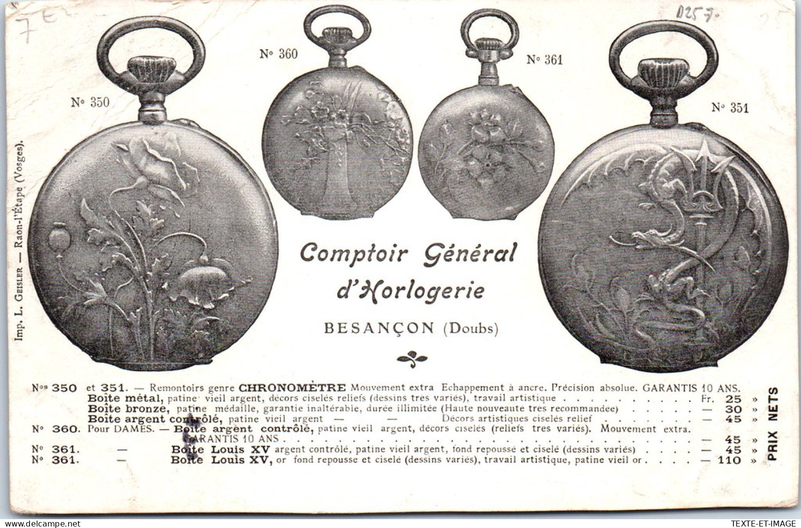 25 BESANCON - Carte Publicitaire, Comptoir General D'horlogerie - Besancon