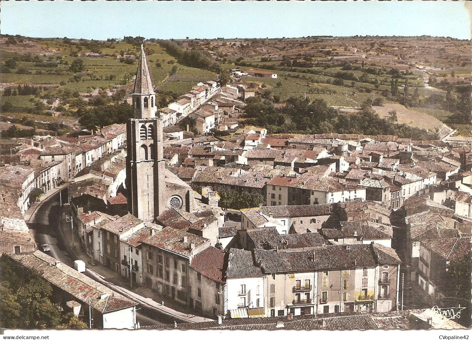 MONTAGNAC (34) Vue Aérienne - Centre Ville , L'Eglise Et Route De Mèze  CPSM GF - Montagnac