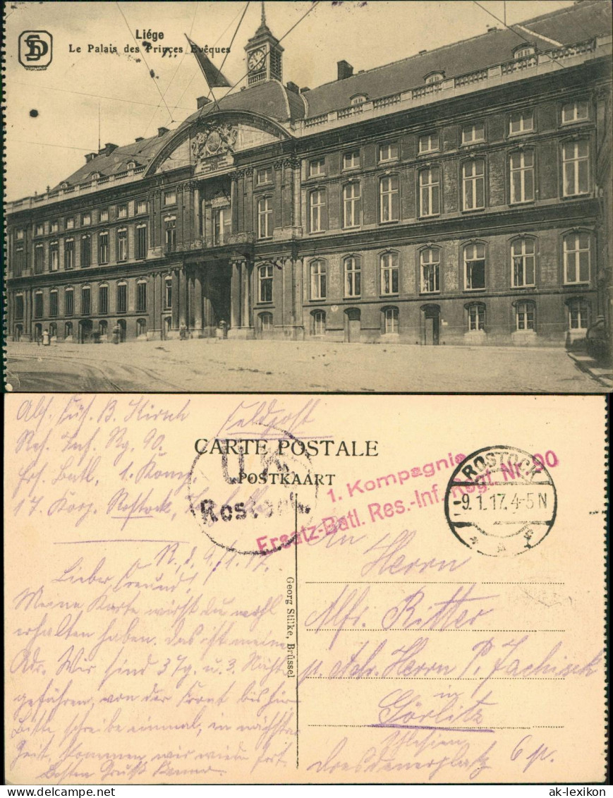 Lüttich Luik Le Palais Des Princes Evêques 1917  Gel. Feldpost WK1 UK Rostock - Sonstige & Ohne Zuordnung