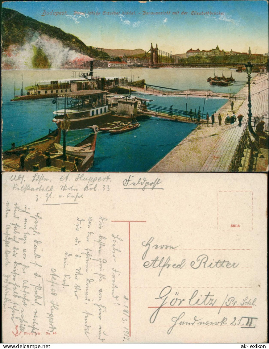 Postcard Budapest Donauansicht Schiffe Dampfer Steamer 1913 - Hongrie