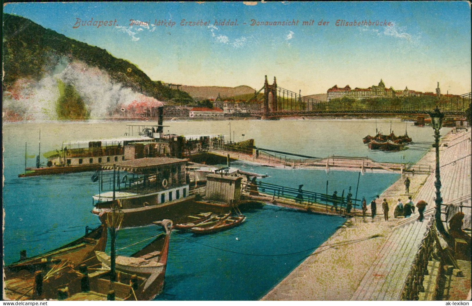 Postcard Budapest Donauansicht Schiffe Dampfer Steamer 1913 - Hungary