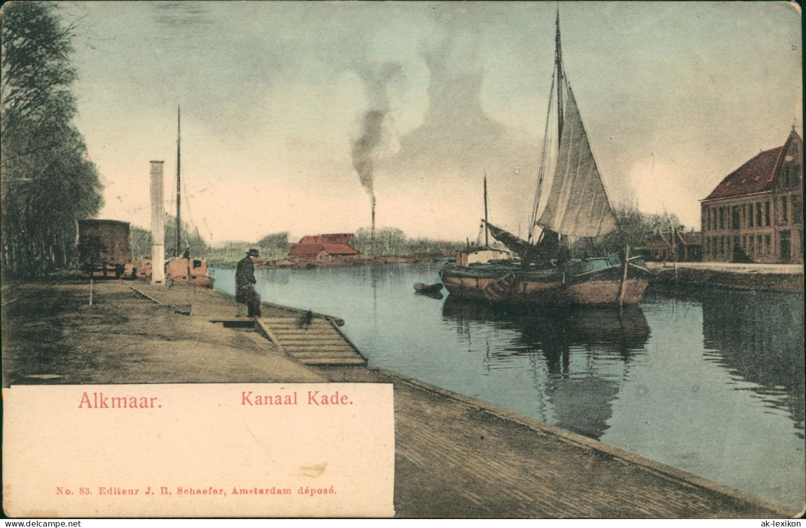 Postkaart Alkmaar Kanaal Kade, Segelboot, Fabrik 1907 - Alkmaar