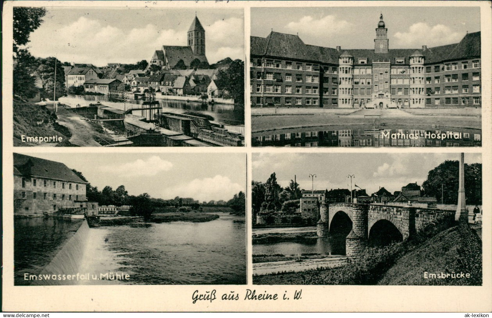 Rheine Westfalen Mathias Hospital Emspartie Emswasserfall U.Mühle 1954 - Rheine