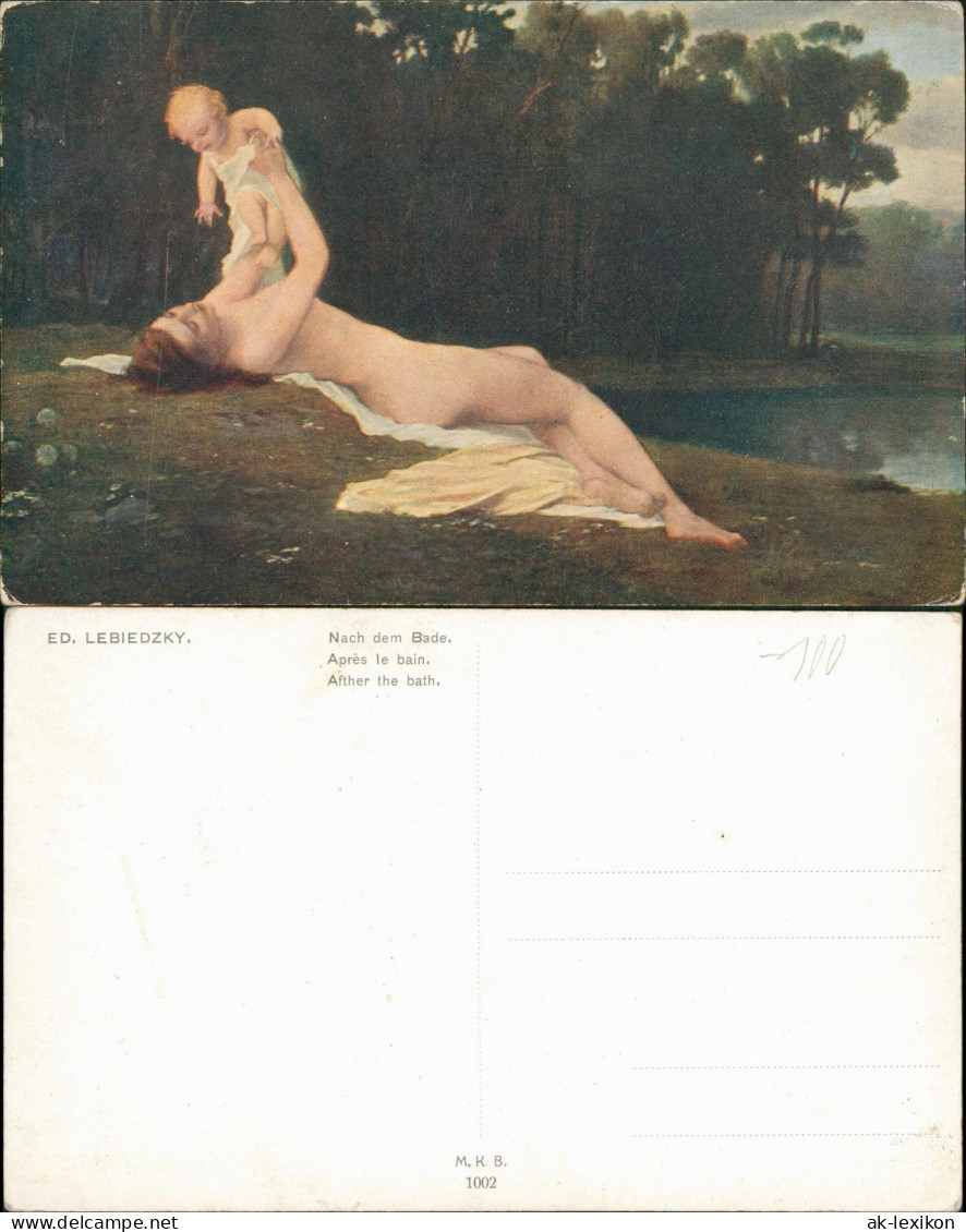 Künstlerkarte: Gemälde ED. LEBIEDZKY. Nach Dem Bade. Schöne Nackte Frau 1913 - Malerei & Gemälde