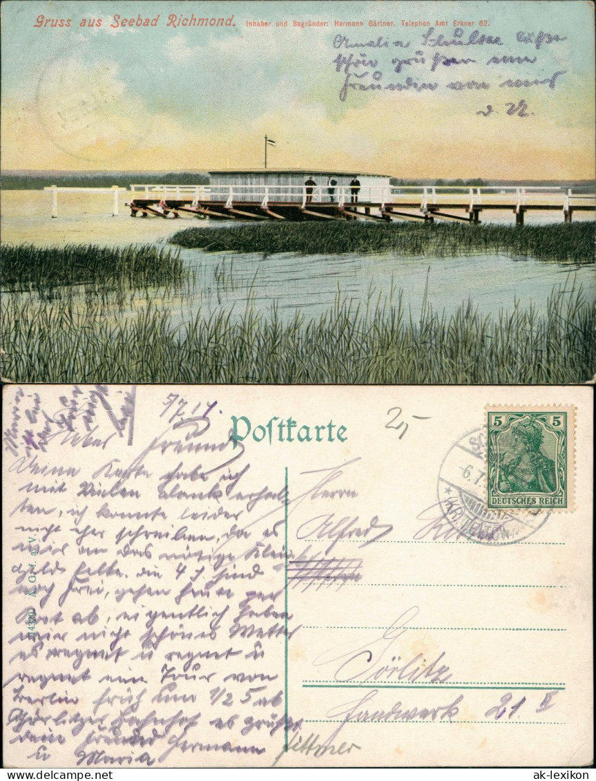Ansichtskarte Erkner Gruss Aus Seebad Richmond. Strandhalle 1912 - Erkner