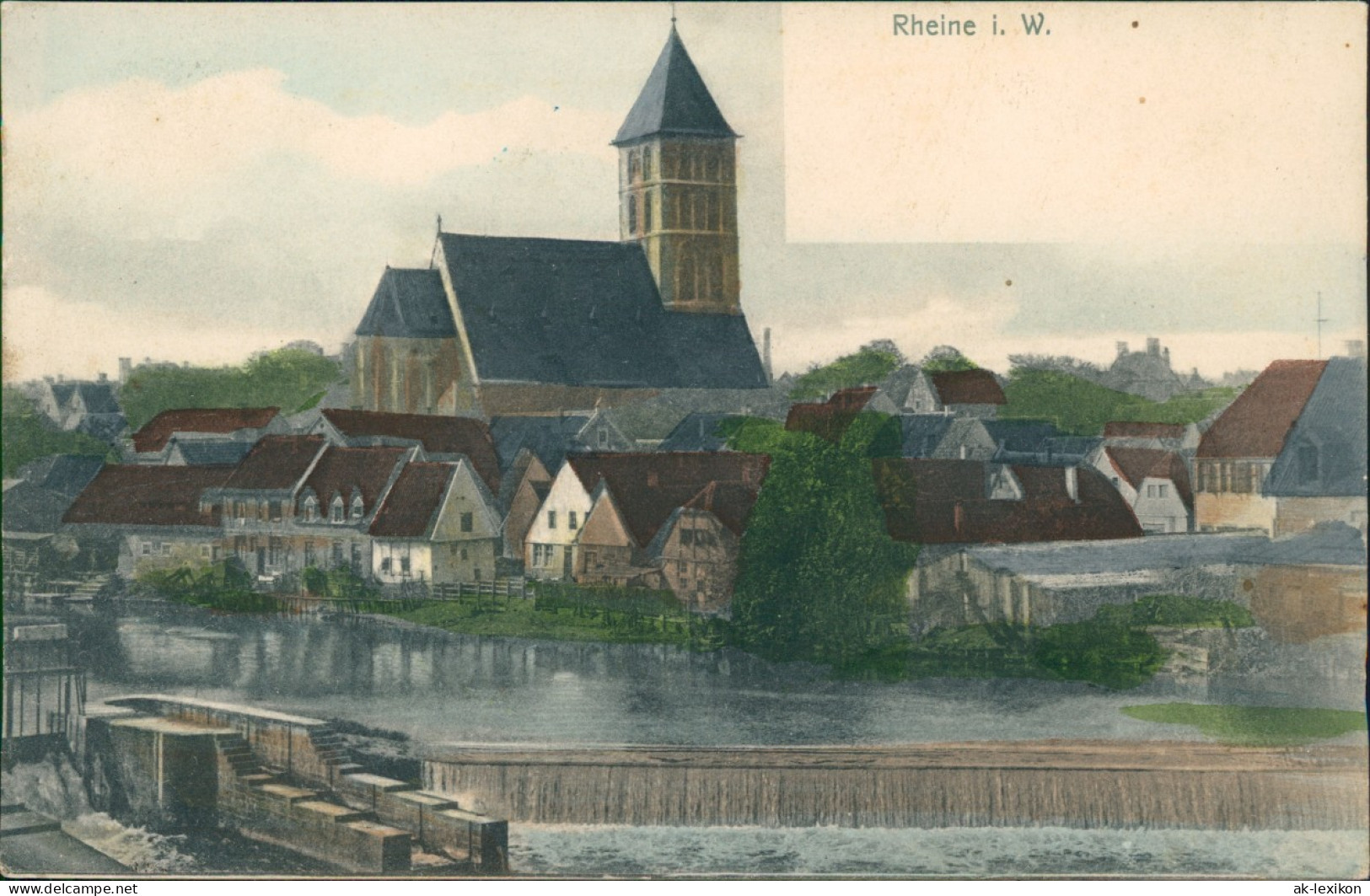 Ansichtskarte Rheine Westfalen Westfalen - Kieche, Wehr - Colorierte AK 1908 - Rheine