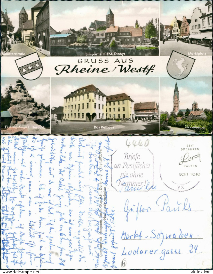 Ansichtskarte Rheine Westfalen Münsterstraße, Markt, Rathaus U.a. 1963 - Rheine