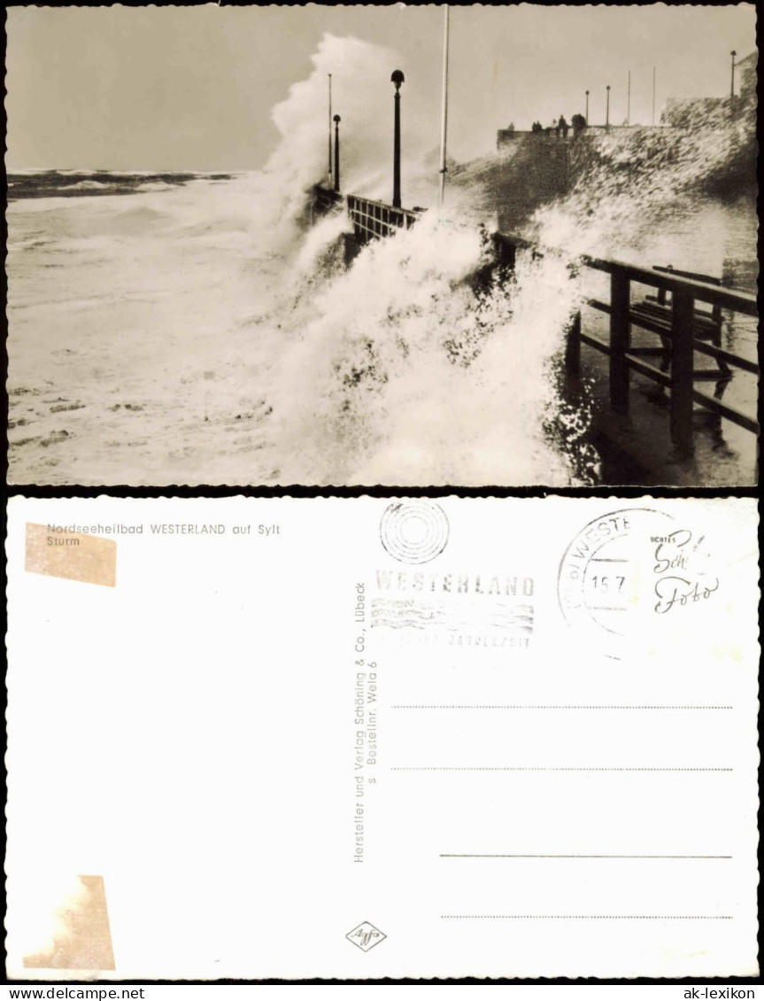 Ansichtskarte Westerland-Sylt Sturmflut Nordsee Wellen Am Strand 1960 - Other & Unclassified