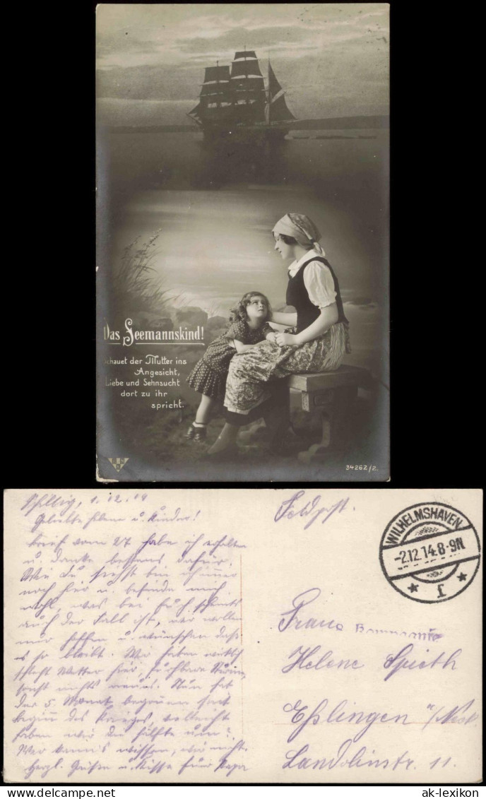Das Seemannskind Segelschiff 1914 Feldpostkarte 1. WK Stempel WILHELMSHAVEN - War 1914-18