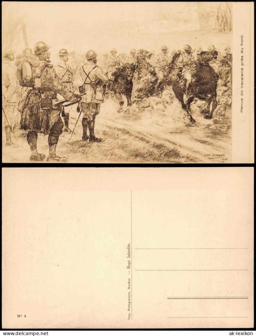 Künstlerkarte - Militär Schweiz Helvetia Revue De Cavalerie Près Du Front. 1916 - Ohne Zuordnung