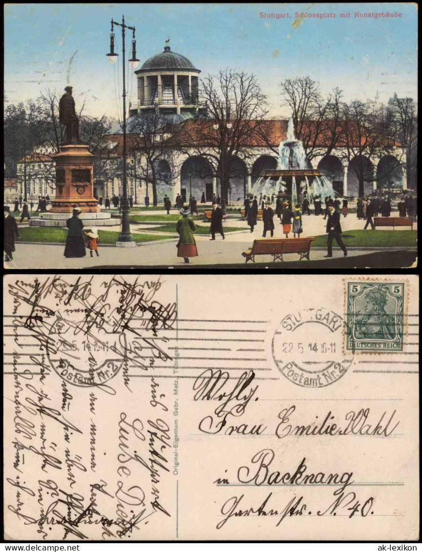 Stuttgart Schlossplatz Mit Kunstgebäude 1914  Gel. Rollstempel Postamt 2 - Stuttgart