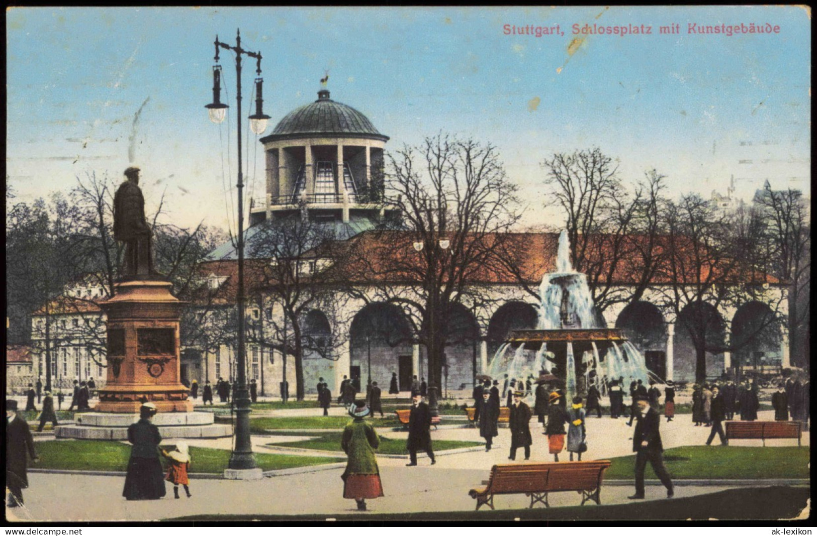 Stuttgart Schlossplatz Mit Kunstgebäude 1914  Gel. Rollstempel Postamt 2 - Stuttgart