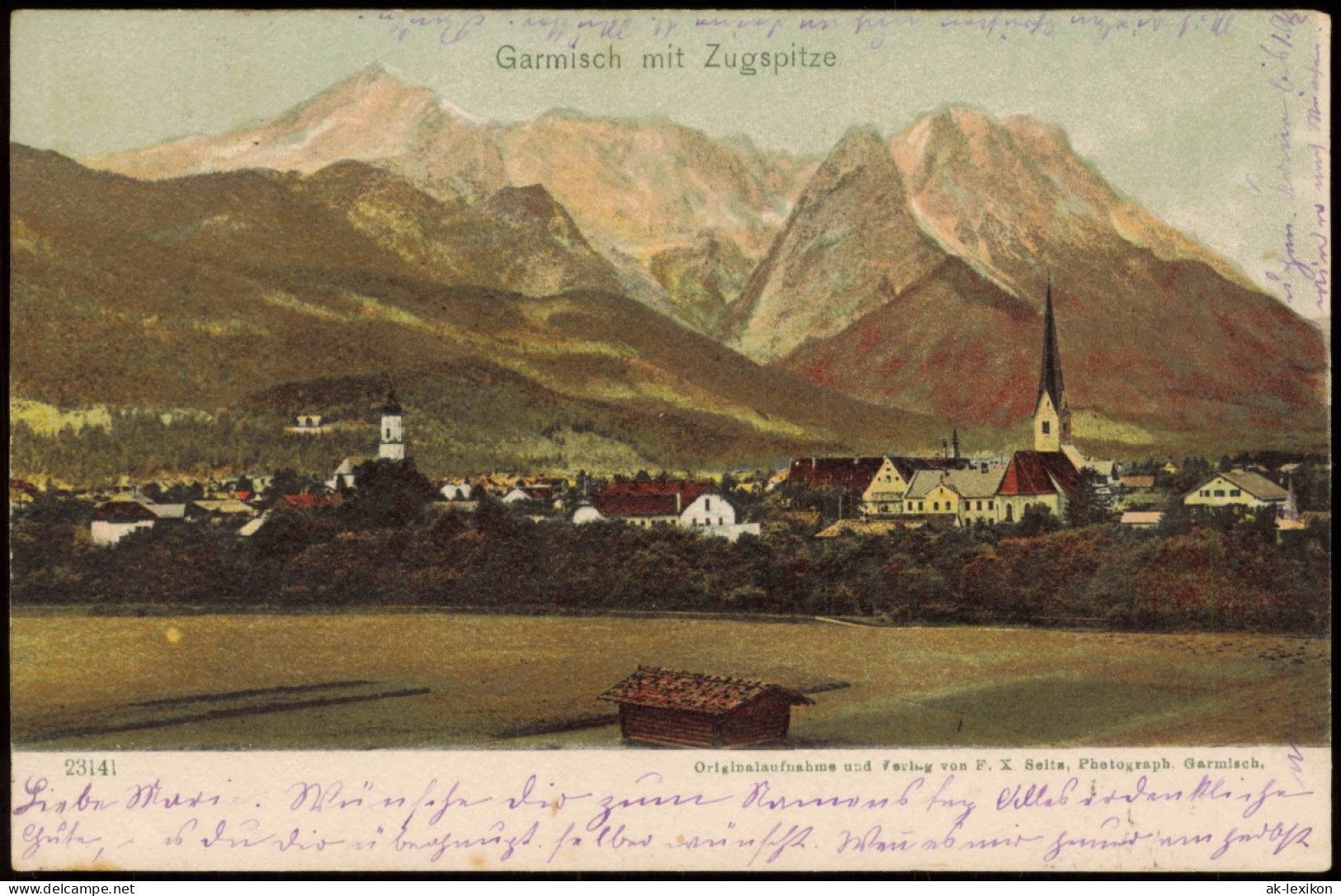 Ansichtskarte Garmisch-Partenkirchen Stadt Mit Zugspitze 1902 - Garmisch-Partenkirchen