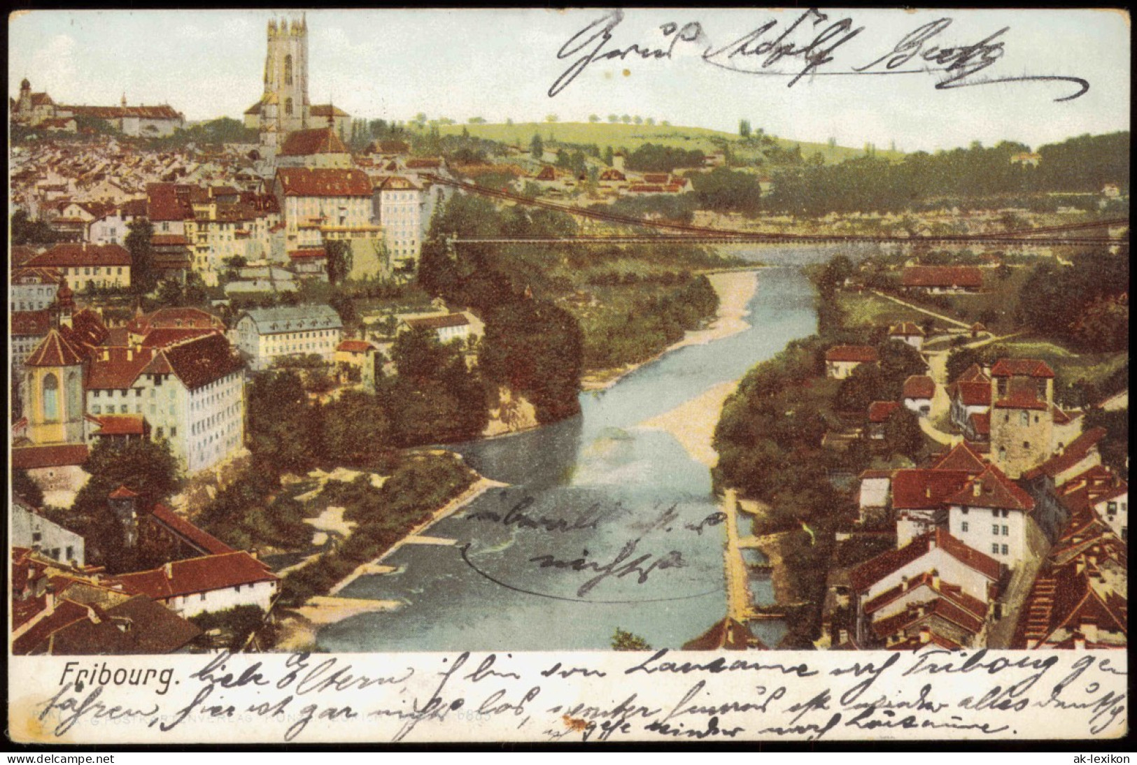 Ansichtskarte Freiburg Im Üechtland Fribourg Stadtpartie - Brücke 1903 - Andere & Zonder Classificatie
