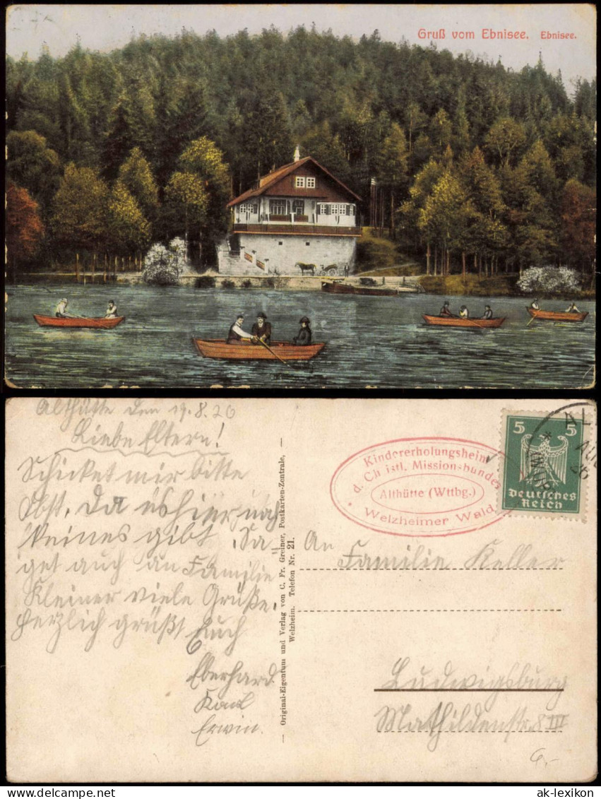 Ansichtskarte Ebnisee-Welzheim Ebnisee Partie, Ruderboote Ruderpartie 1926 - Other & Unclassified